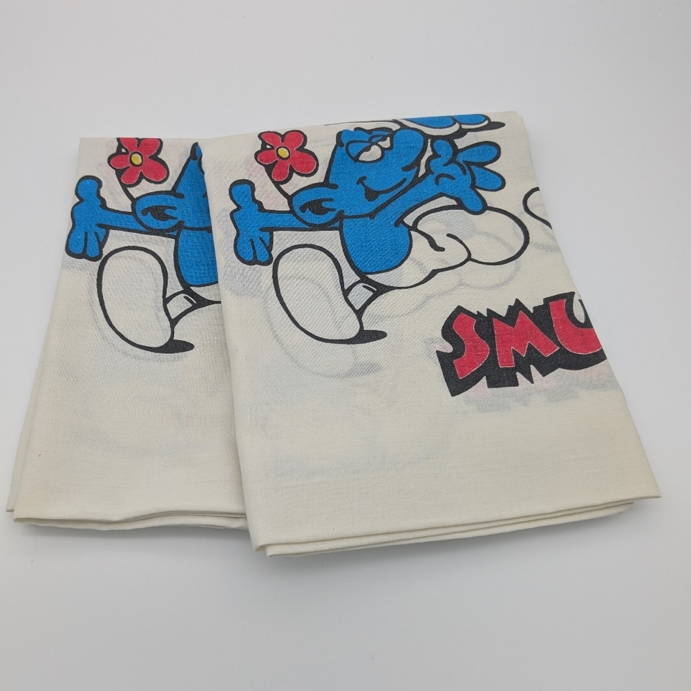 Vintage Peyo Smurfs Theme Standard Size Pillowcases